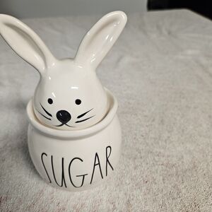Rae Dunn Cream Bunny Sugar Jar with Black Lettering
